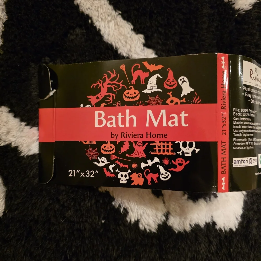 Riviera Halloween Skeleton Bath Mat - Black, White, and Orange NEW